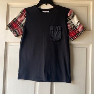 Zara Black Multi Color Wool Sleeves Pocket Tee Shirt Size S
